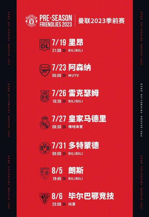 曼联季前赛赛程