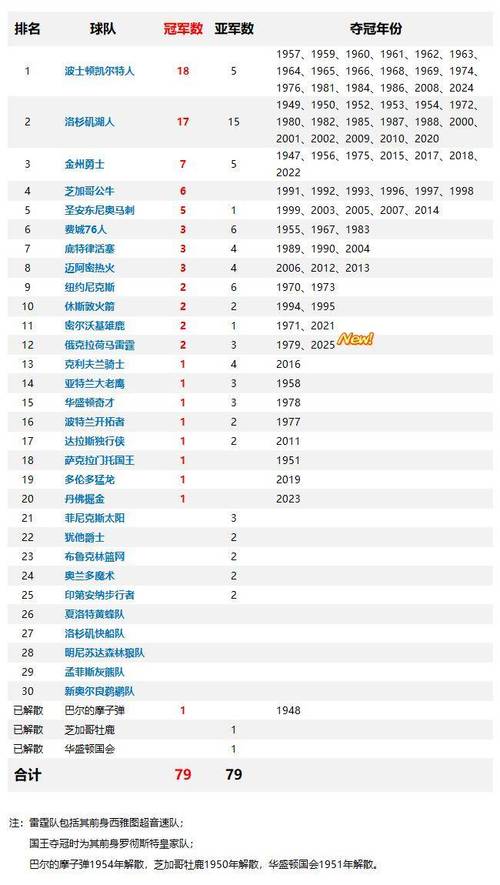 nba哪个队总冠军次数最多