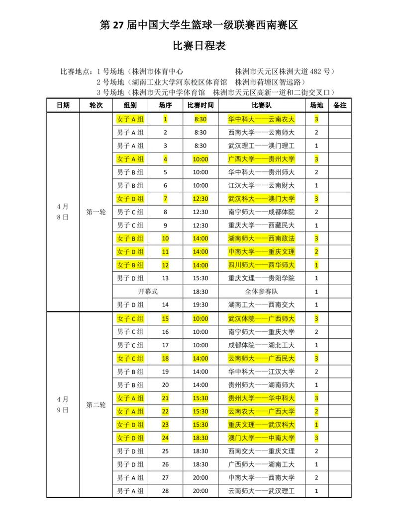 篮球赛时间安排表模板