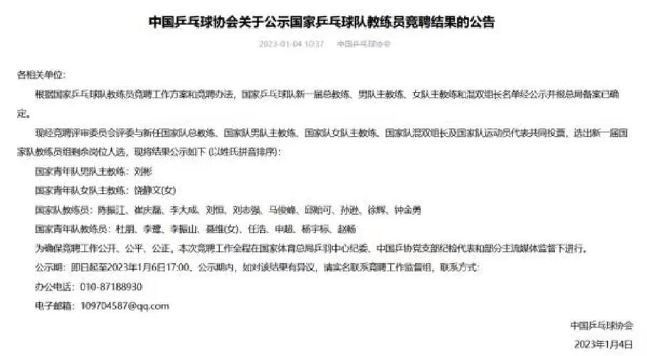 中国乒乓球队教练组名单